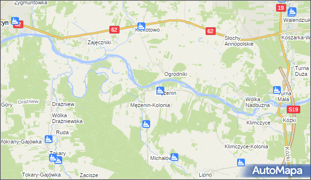 mapa Mężenin gmina Platerów, Mężenin gmina Platerów na mapie Targeo