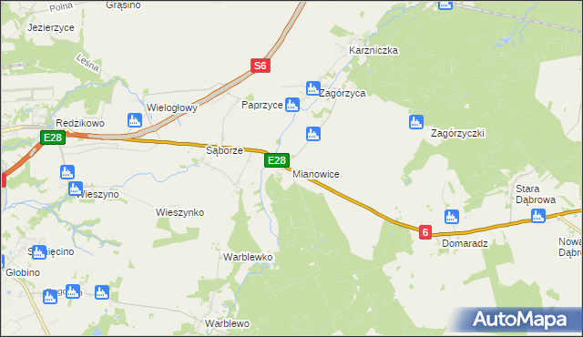 mapa Mianowice gmina Damnica, Mianowice gmina Damnica na mapie Targeo