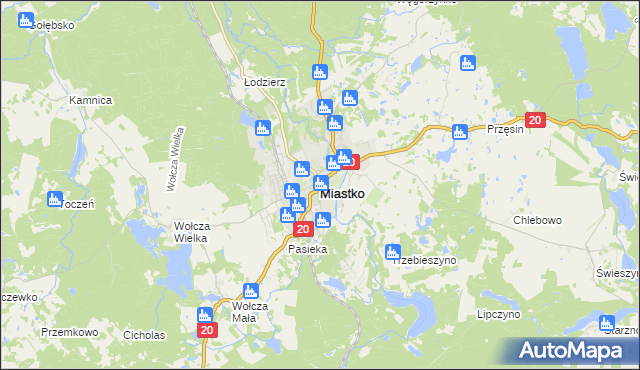 mapa Miastko powiat bytowski, Miastko powiat bytowski na mapie Targeo