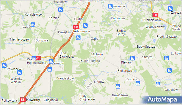 mapa Michalin gmina Mszczonów, Michalin gmina Mszczonów na mapie Targeo