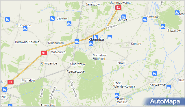 mapa Michałów gmina Kłomnice, Michałów gmina Kłomnice na mapie Targeo