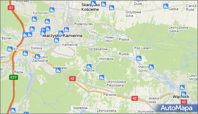 mapa Michałów gmina Skarżysko Kościelne, Michałów gmina Skarżysko Kościelne na mapie Targeo