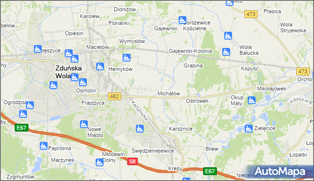 mapa Michałów gmina Zduńska Wola, Michałów gmina Zduńska Wola na mapie Targeo