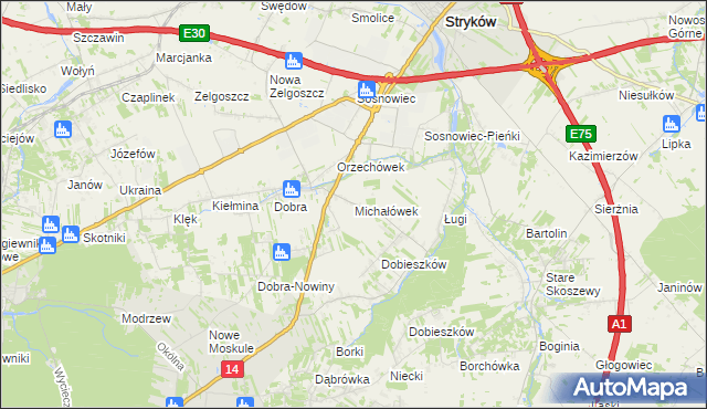 mapa Michałówek gmina Stryków, Michałówek gmina Stryków na mapie Targeo