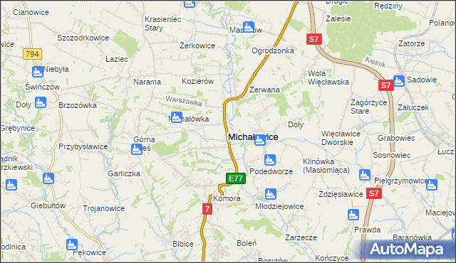 mapa Michałowice powiat krakowski, Michałowice powiat krakowski na mapie Targeo