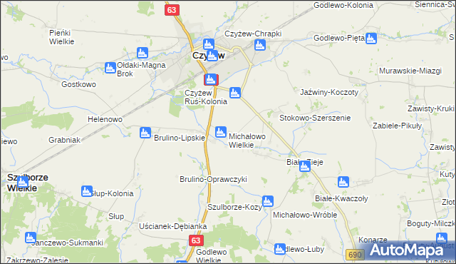 mapa Michałowo Wielkie, Michałowo Wielkie na mapie Targeo
