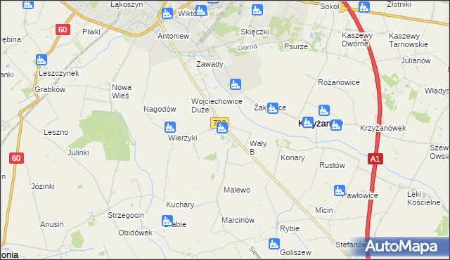 mapa Mieczysławów gmina Krzyżanów, Mieczysławów gmina Krzyżanów na mapie Targeo