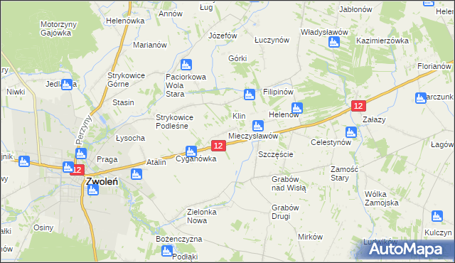 mapa Mieczysławów gmina Zwoleń, Mieczysławów gmina Zwoleń na mapie Targeo