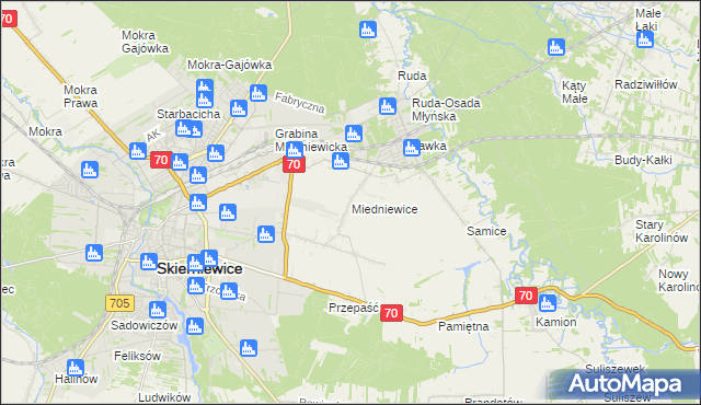 mapa Miedniewice gmina Skierniewice, Miedniewice gmina Skierniewice na mapie Targeo