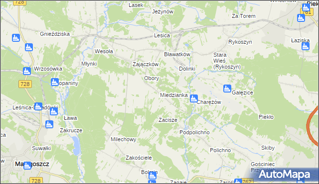 mapa Miedzianka gmina Chęciny, Miedzianka gmina Chęciny na mapie Targeo