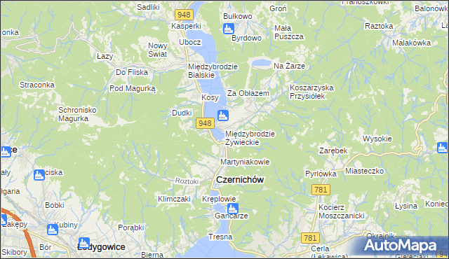 mapa Międzybrodzie Żywieckie, Międzybrodzie Żywieckie na mapie Targeo