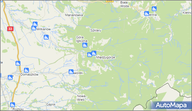 mapa Międzygórze gmina Bystrzyca Kłodzka, Międzygórze gmina Bystrzyca Kłodzka na mapie Targeo