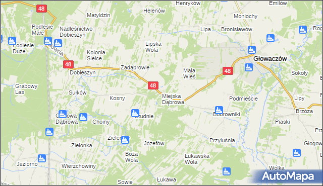 mapa Miejska Dąbrowa, Miejska Dąbrowa na mapie Targeo