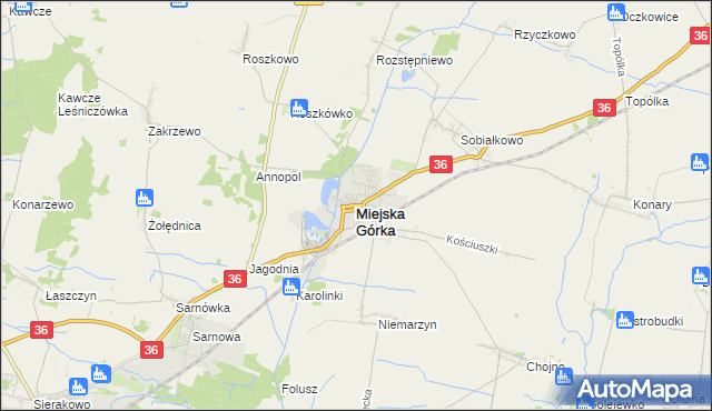 mapa Miejska Górka, Miejska Górka na mapie Targeo