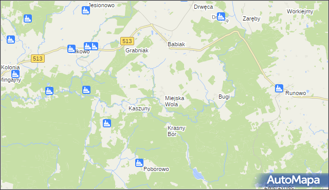 mapa Miejska Wola gmina Lidzbark Warmiński, Miejska Wola gmina Lidzbark Warmiński na mapie Targeo