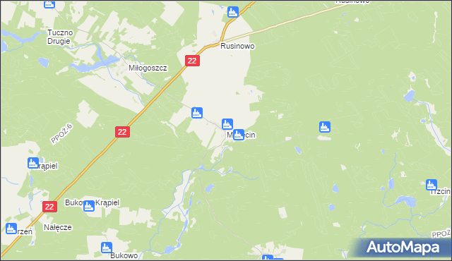 mapa Mielęcin gmina Człopa, Mielęcin gmina Człopa na mapie Targeo