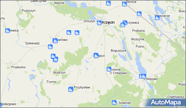 mapa Mielęcin gmina Krzęcin, Mielęcin gmina Krzęcin na mapie Targeo