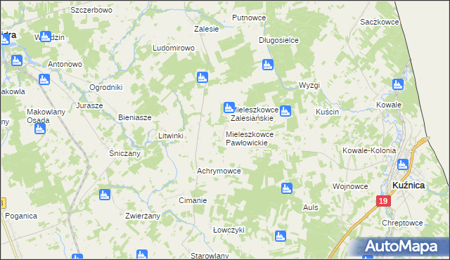 mapa Mieleszkowce Pawłowickie, Mieleszkowce Pawłowickie na mapie Targeo