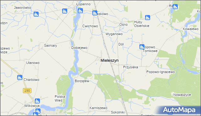 mapa Mieleszyn powiat gnieźnieński, Mieleszyn powiat gnieźnieński na mapie Targeo