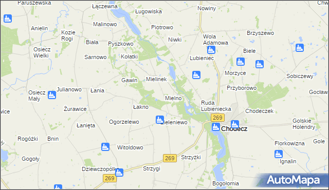 mapa Mielno gmina Chodecz, Mielno gmina Chodecz na mapie Targeo
