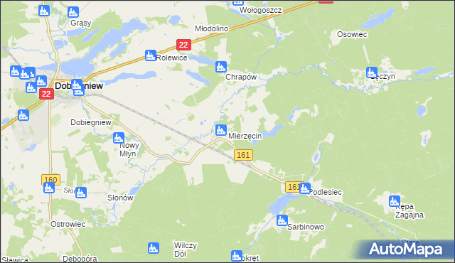 mapa Mierzęcin gmina Dobiegniew, Mierzęcin gmina Dobiegniew na mapie Targeo