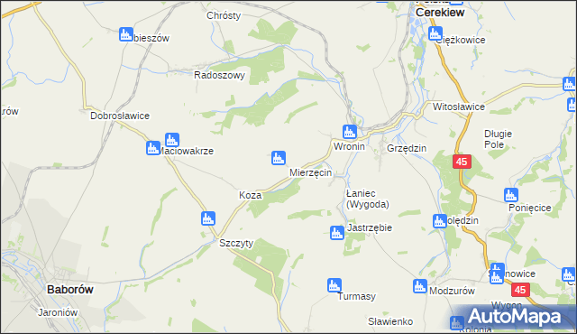 mapa Mierzęcin gmina Polska Cerekiew, Mierzęcin gmina Polska Cerekiew na mapie Targeo