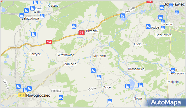 mapa Mierzwin gmina Bolesławiec, Mierzwin gmina Bolesławiec na mapie Targeo