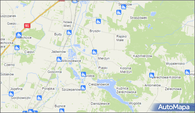 mapa Mierzyn gmina Rozprza, Mierzyn gmina Rozprza na mapie Targeo