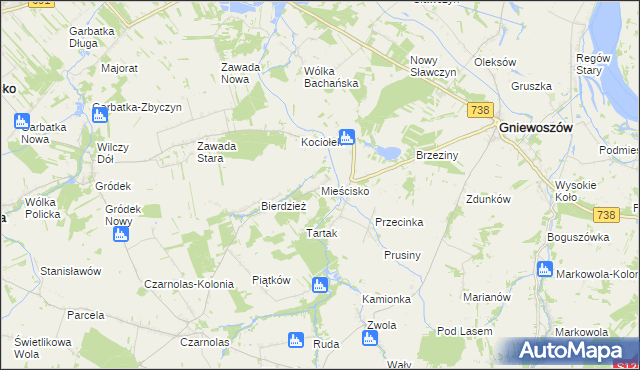 mapa Mieścisko gmina Gniewoszów, Mieścisko gmina Gniewoszów na mapie Targeo