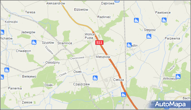mapa Mieszków gmina Jarocin, Mieszków gmina Jarocin na mapie Targeo