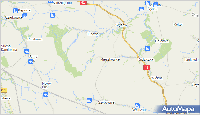 mapa Mieszkowice gmina Prudnik, Mieszkowice gmina Prudnik na mapie Targeo