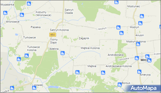 mapa Miętkie-Kolonia, Miętkie-Kolonia na mapie Targeo