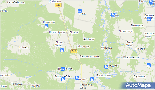 mapa Mikołajów gmina Sulejów, Mikołajów gmina Sulejów na mapie Targeo