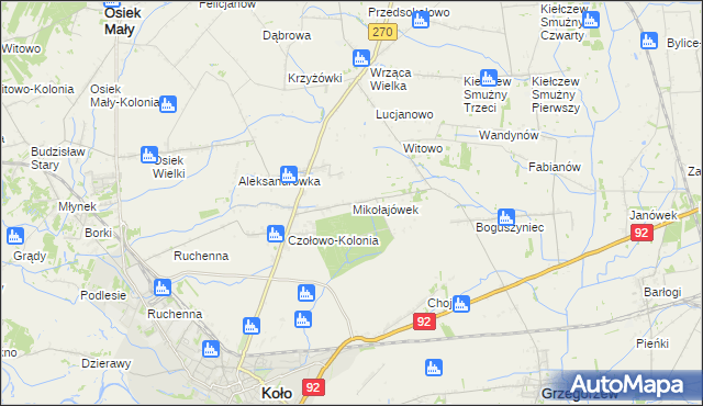 mapa Mikołajówek gmina Koło, Mikołajówek gmina Koło na mapie Targeo