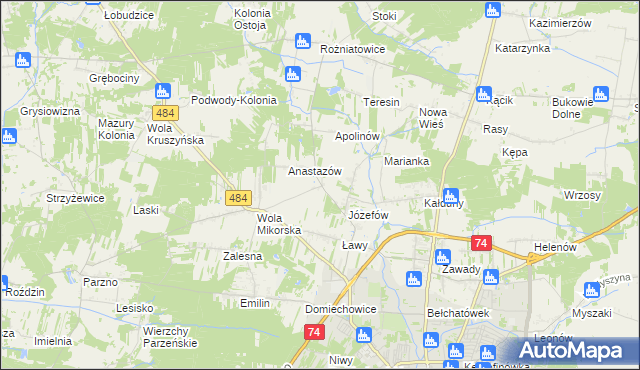 mapa Mikorzyce gmina Bełchatów, Mikorzyce gmina Bełchatów na mapie Targeo