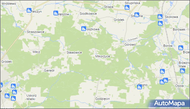 mapa Mikorzyce gmina Wołów, Mikorzyce gmina Wołów na mapie Targeo