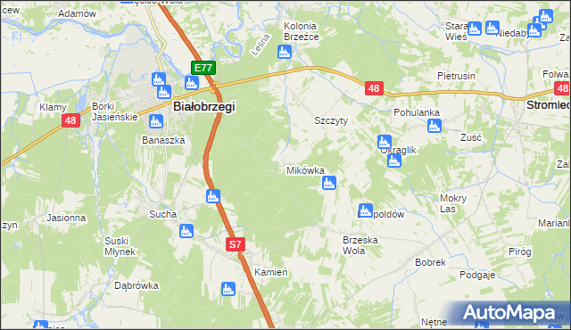 mapa Mikówka gmina Białobrzegi, Mikówka gmina Białobrzegi na mapie Targeo