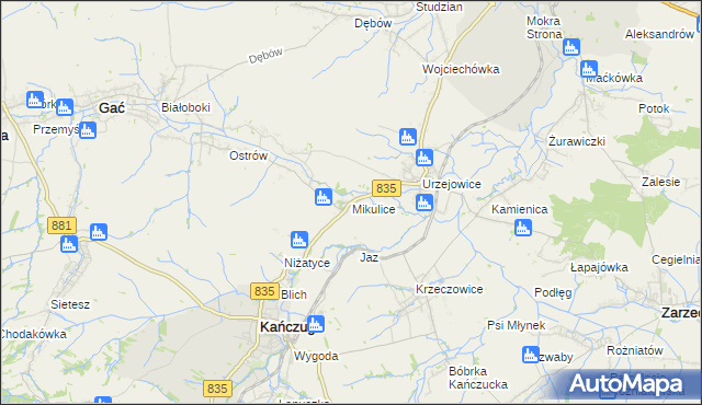 mapa Mikulice gmina Gać, Mikulice gmina Gać na mapie Targeo