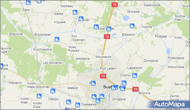 mapa Mikułowice gmina Busko-Zdrój, Mikułowice gmina Busko-Zdrój na mapie Targeo