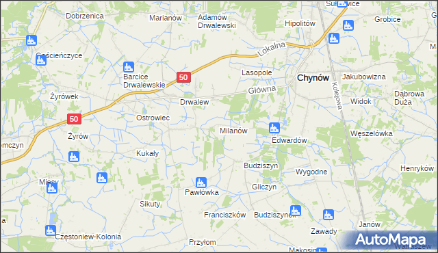 mapa Milanów gmina Chynów, Milanów gmina Chynów na mapie Targeo