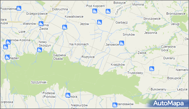 mapa Milejowice gmina Waśniów, Milejowice gmina Waśniów na mapie Targeo