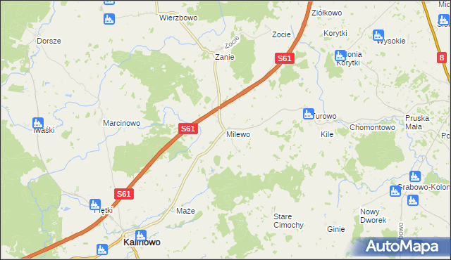 mapa Milewo gmina Kalinowo, Milewo gmina Kalinowo na mapie Targeo