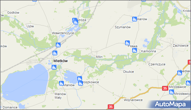 mapa Milin gmina Mietków, Milin gmina Mietków na mapie Targeo