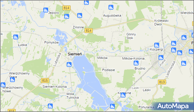mapa Miłków gmina Siemień, Miłków gmina Siemień na mapie Targeo
