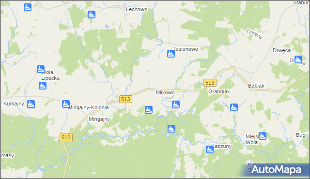 mapa Miłkowo gmina Orneta, Miłkowo gmina Orneta na mapie Targeo