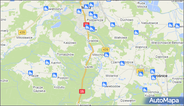 mapa Miłochowice, Miłochowice na mapie Targeo