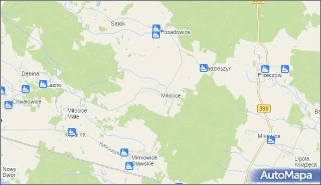 mapa Miłocice gmina Jelcz-Laskowice, Miłocice gmina Jelcz-Laskowice na mapie Targeo