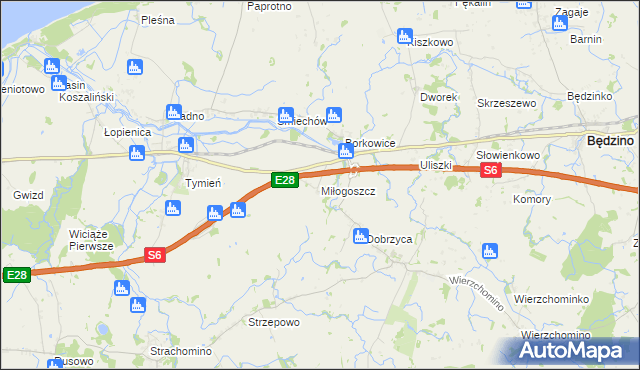 mapa Miłogoszcz gmina Będzino, Miłogoszcz gmina Będzino na mapie Targeo