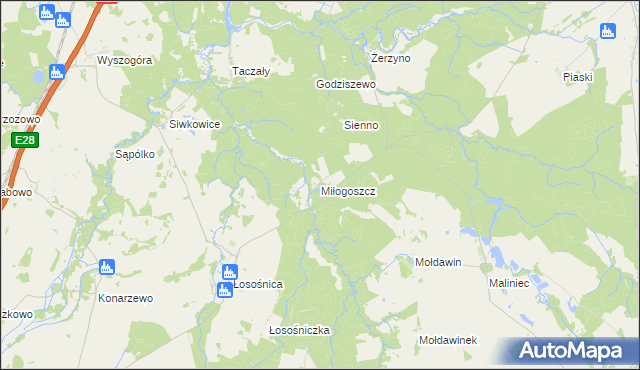 mapa Miłogoszcz gmina Resko, Miłogoszcz gmina Resko na mapie Targeo