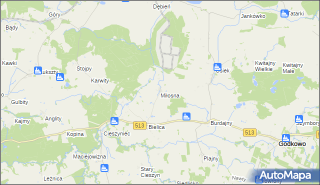 mapa Miłosna gmina Godkowo, Miłosna gmina Godkowo na mapie Targeo